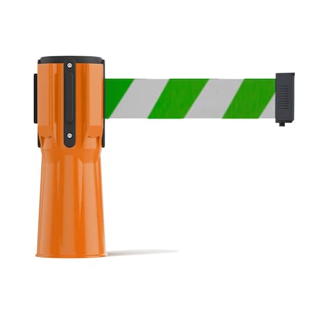 Retractable Belt Barrier Cone Mount Orange Case 11ft. Grn/Wh Belt